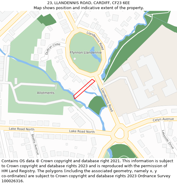 23, LLANDENNIS ROAD, CARDIFF, CF23 6EE: Location map and indicative extent of plot