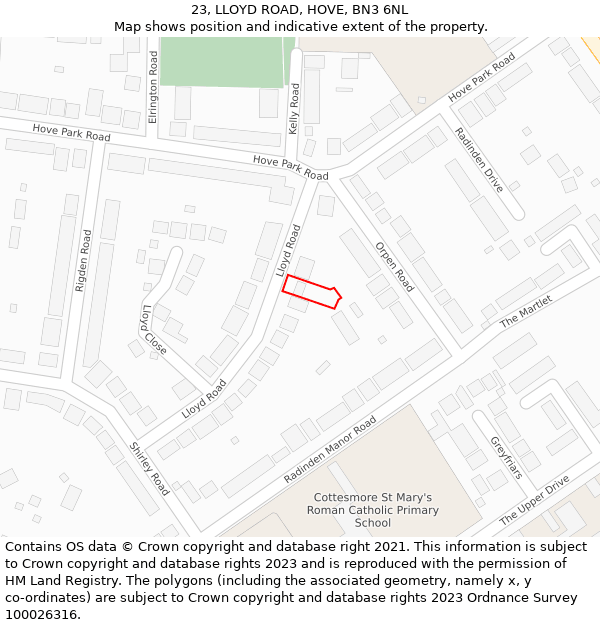 23, LLOYD ROAD, HOVE, BN3 6NL: Location map and indicative extent of plot