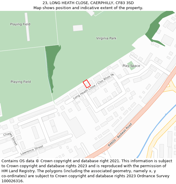 23, LONG HEATH CLOSE, CAERPHILLY, CF83 3SD: Location map and indicative extent of plot