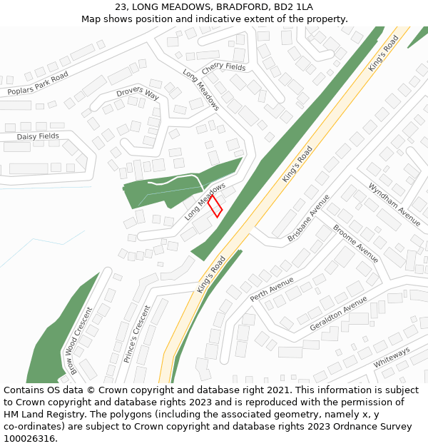 23, LONG MEADOWS, BRADFORD, BD2 1LA: Location map and indicative extent of plot