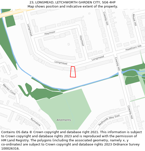 23, LONGMEAD, LETCHWORTH GARDEN CITY, SG6 4HP: Location map and indicative extent of plot