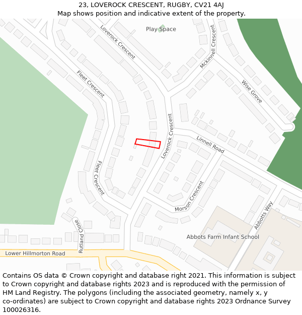 23, LOVEROCK CRESCENT, RUGBY, CV21 4AJ: Location map and indicative extent of plot