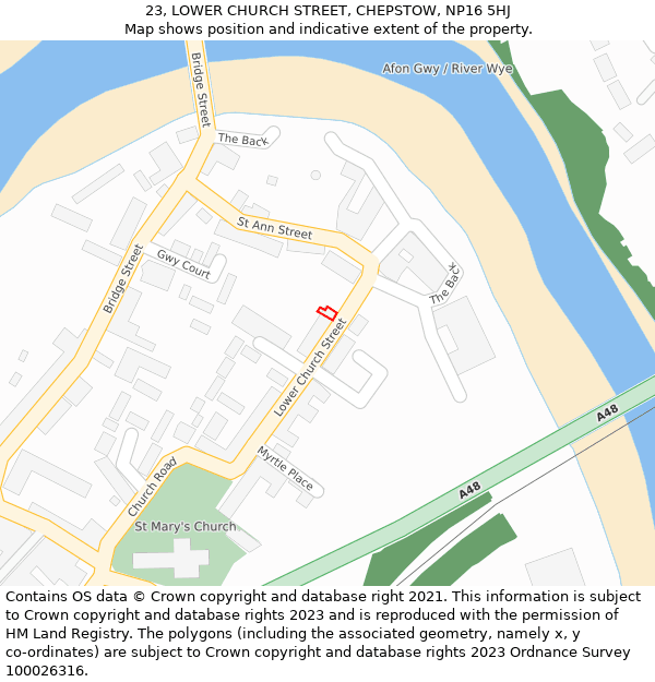 23, LOWER CHURCH STREET, CHEPSTOW, NP16 5HJ: Location map and indicative extent of plot