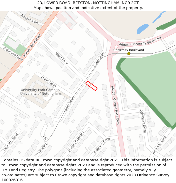 23, LOWER ROAD, BEESTON, NOTTINGHAM, NG9 2GT: Location map and indicative extent of plot