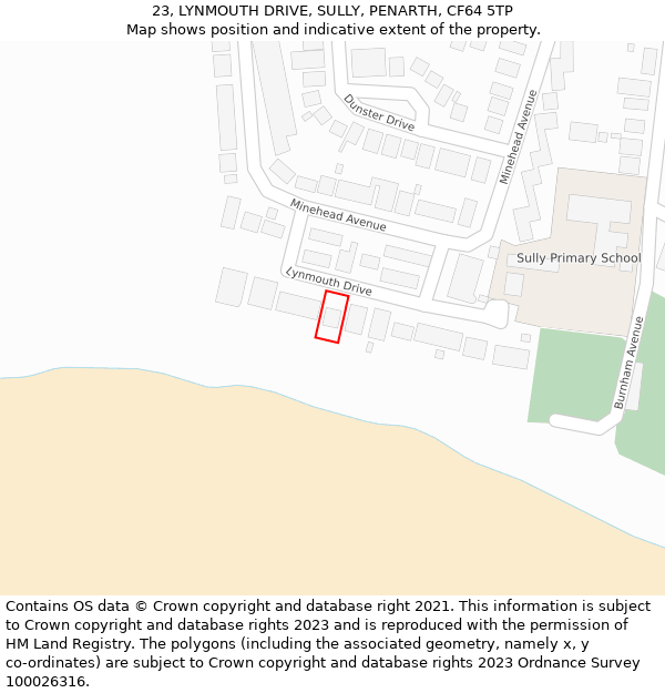 23, LYNMOUTH DRIVE, SULLY, PENARTH, CF64 5TP: Location map and indicative extent of plot