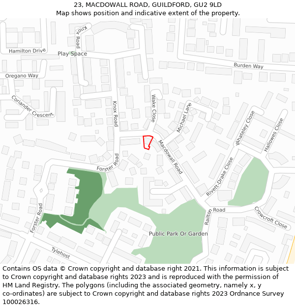 23, MACDOWALL ROAD, GUILDFORD, GU2 9LD: Location map and indicative extent of plot