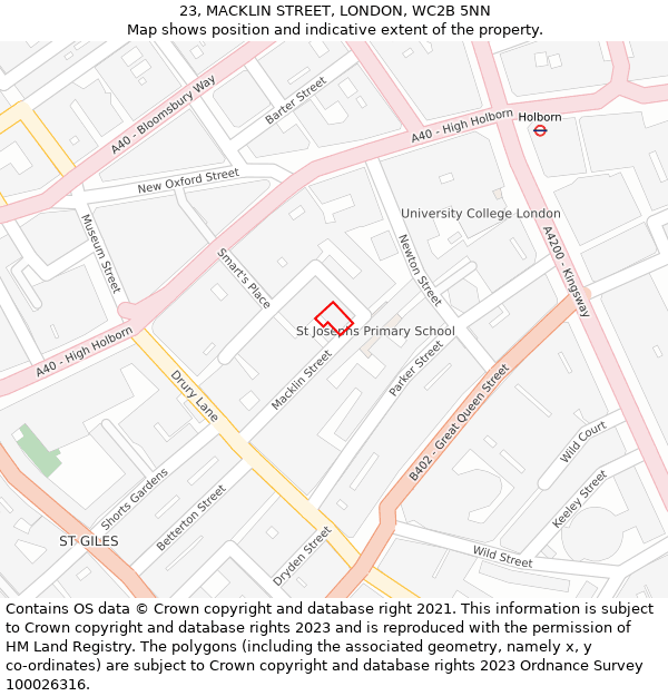 23, MACKLIN STREET, LONDON, WC2B 5NN: Location map and indicative extent of plot