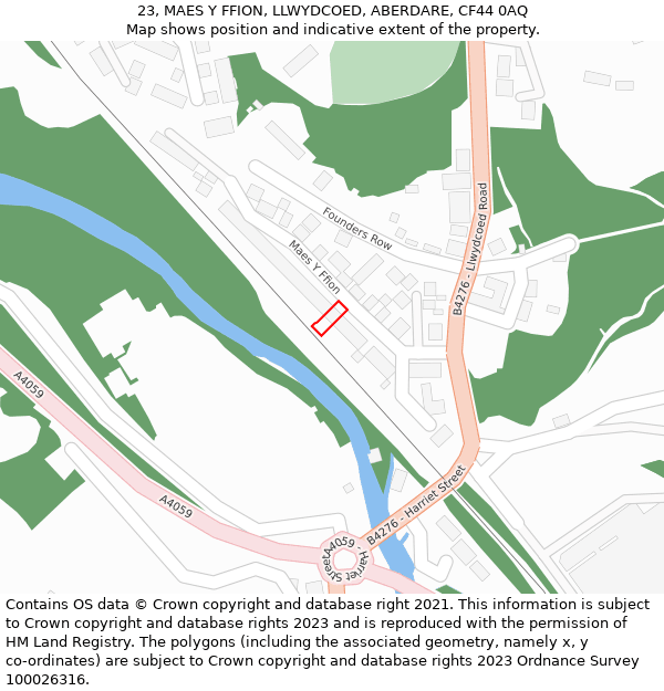23, MAES Y FFION, LLWYDCOED, ABERDARE, CF44 0AQ: Location map and indicative extent of plot