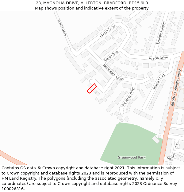 23, MAGNOLIA DRIVE, ALLERTON, BRADFORD, BD15 9LR: Location map and indicative extent of plot