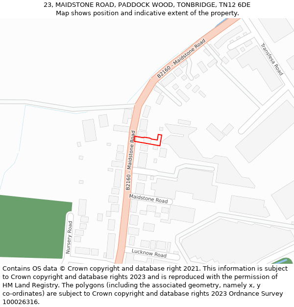 23, MAIDSTONE ROAD, PADDOCK WOOD, TONBRIDGE, TN12 6DE: Location map and indicative extent of plot