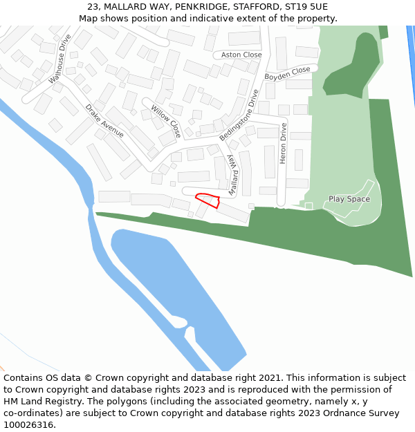 23, MALLARD WAY, PENKRIDGE, STAFFORD, ST19 5UE: Location map and indicative extent of plot