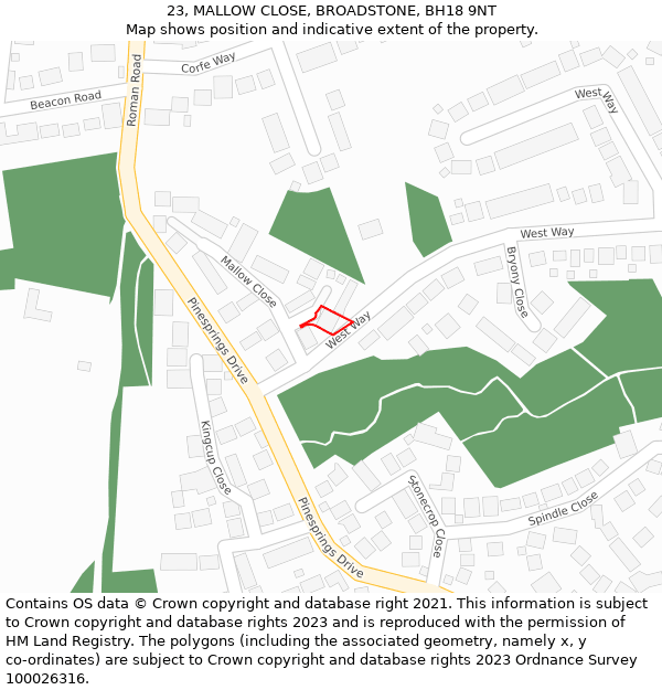 23, MALLOW CLOSE, BROADSTONE, BH18 9NT: Location map and indicative extent of plot