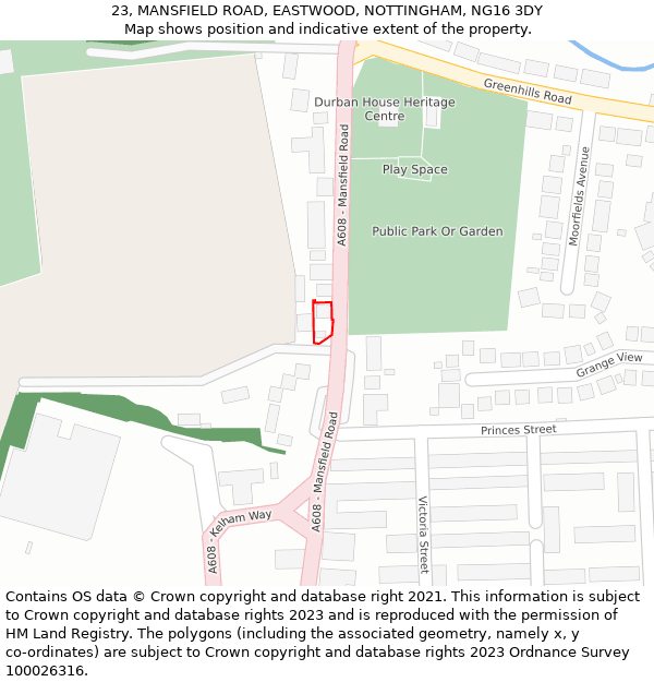 23, MANSFIELD ROAD, EASTWOOD, NOTTINGHAM, NG16 3DY: Location map and indicative extent of plot