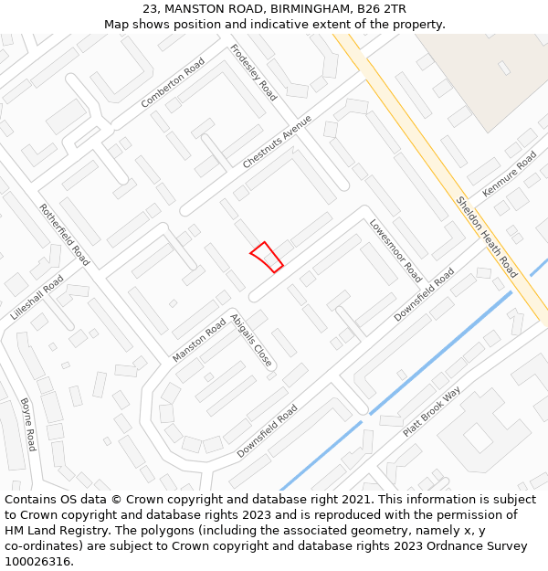 23, MANSTON ROAD, BIRMINGHAM, B26 2TR: Location map and indicative extent of plot