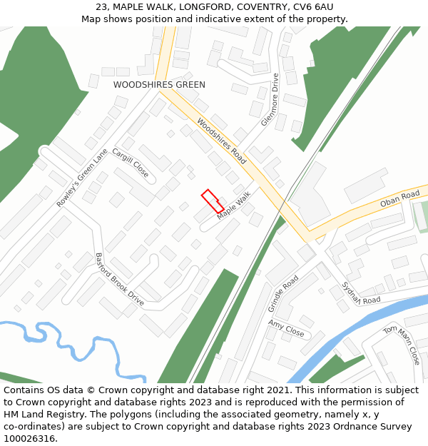 23, MAPLE WALK, LONGFORD, COVENTRY, CV6 6AU: Location map and indicative extent of plot