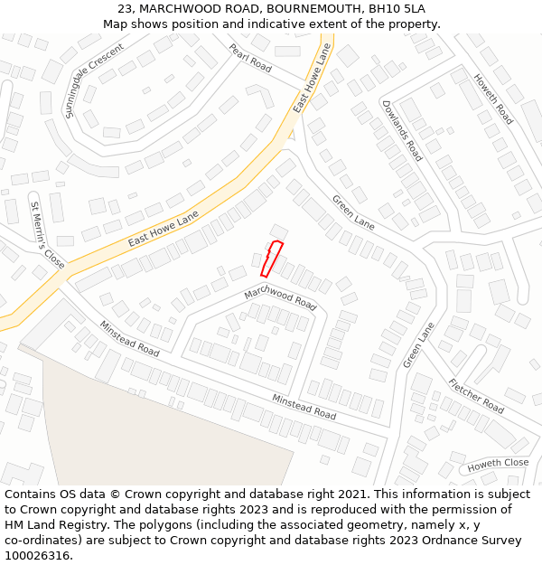 23, MARCHWOOD ROAD, BOURNEMOUTH, BH10 5LA: Location map and indicative extent of plot