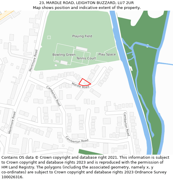 23, MARDLE ROAD, LEIGHTON BUZZARD, LU7 2UR: Location map and indicative extent of plot