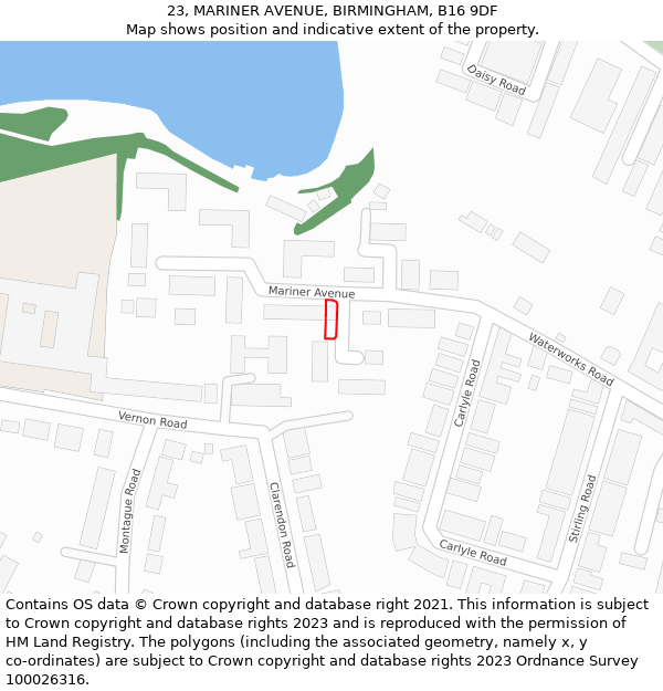 23, MARINER AVENUE, BIRMINGHAM, B16 9DF: Location map and indicative extent of plot