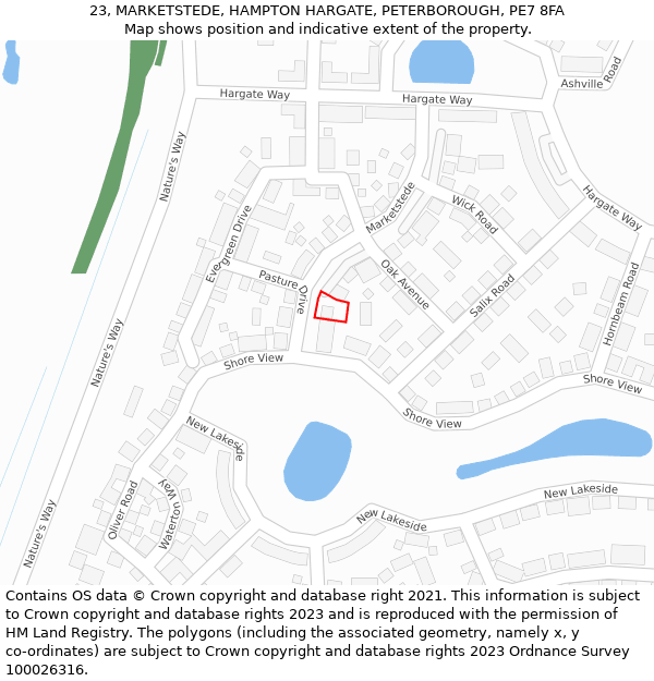 23, MARKETSTEDE, HAMPTON HARGATE, PETERBOROUGH, PE7 8FA: Location map and indicative extent of plot