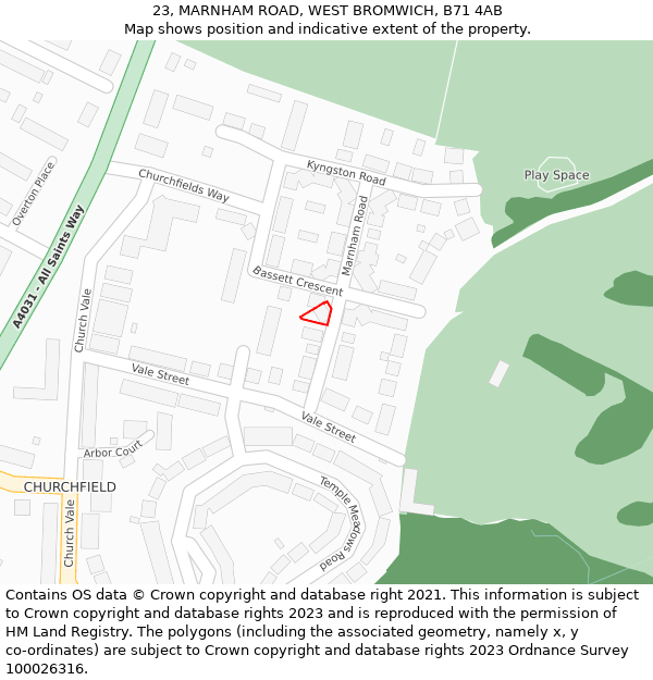 23, MARNHAM ROAD, WEST BROMWICH, B71 4AB: Location map and indicative extent of plot