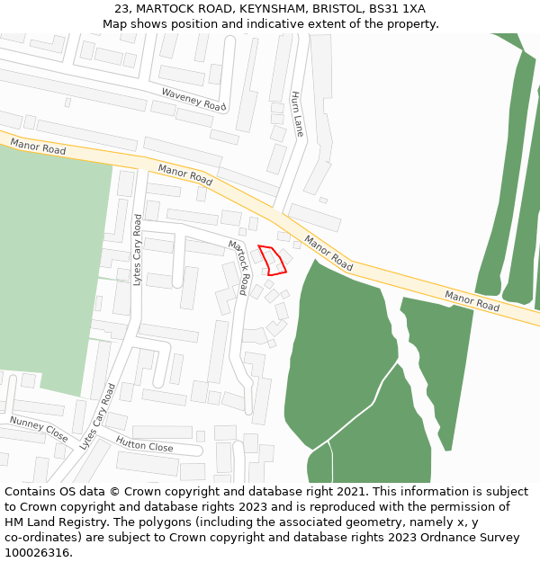 23, MARTOCK ROAD, KEYNSHAM, BRISTOL, BS31 1XA: Location map and indicative extent of plot