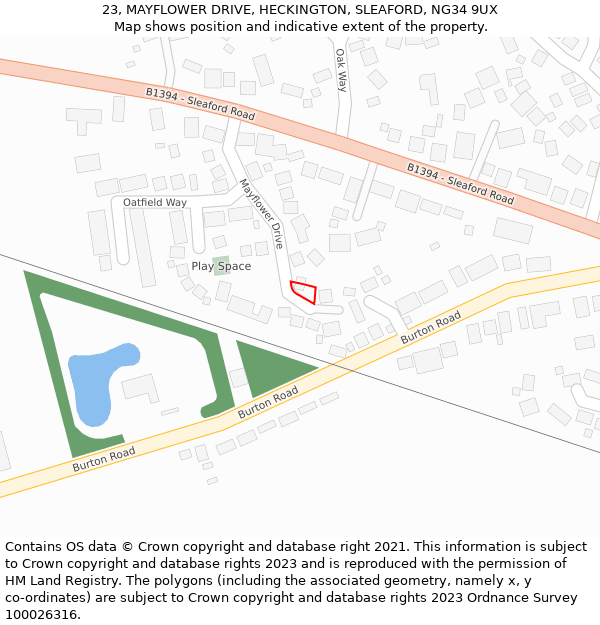 23, MAYFLOWER DRIVE, HECKINGTON, SLEAFORD, NG34 9UX: Location map and indicative extent of plot