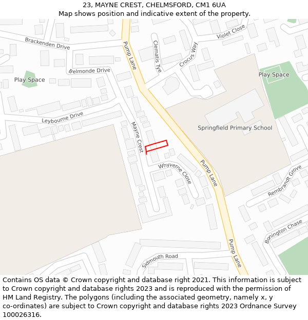 23, MAYNE CREST, CHELMSFORD, CM1 6UA: Location map and indicative extent of plot