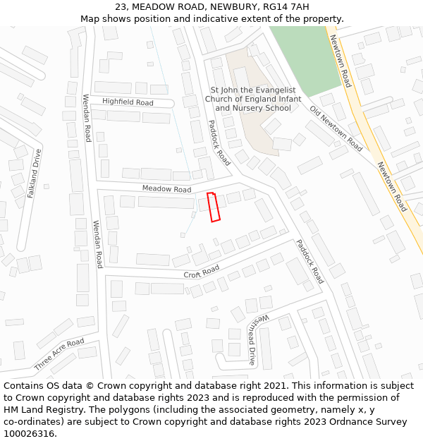 23, MEADOW ROAD, NEWBURY, RG14 7AH: Location map and indicative extent of plot