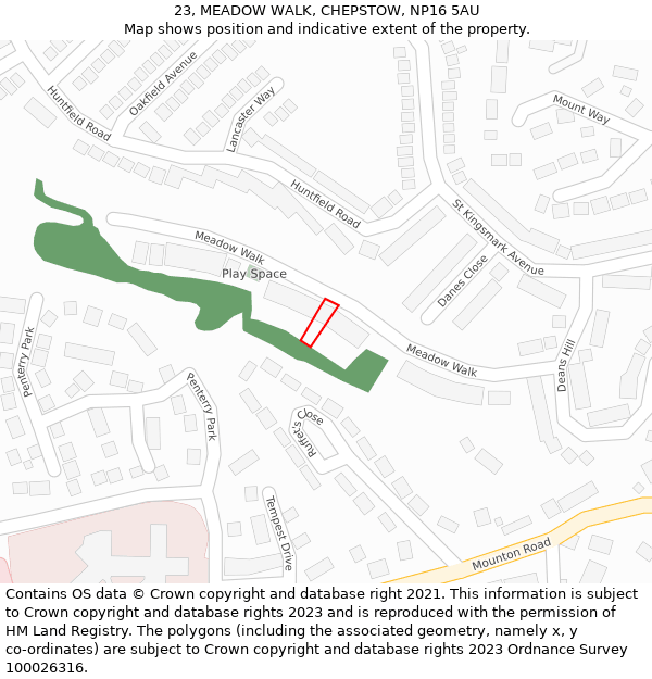 23, MEADOW WALK, CHEPSTOW, NP16 5AU: Location map and indicative extent of plot