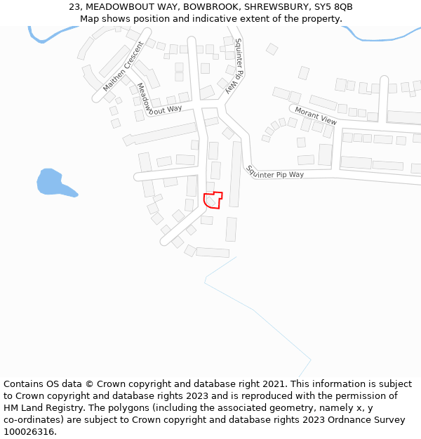 23, MEADOWBOUT WAY, BOWBROOK, SHREWSBURY, SY5 8QB: Location map and indicative extent of plot