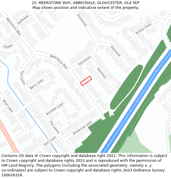 23, MEERSTONE WAY, ABBEYDALE, GLOUCESTER, GL4 5EP: Location map and indicative extent of plot