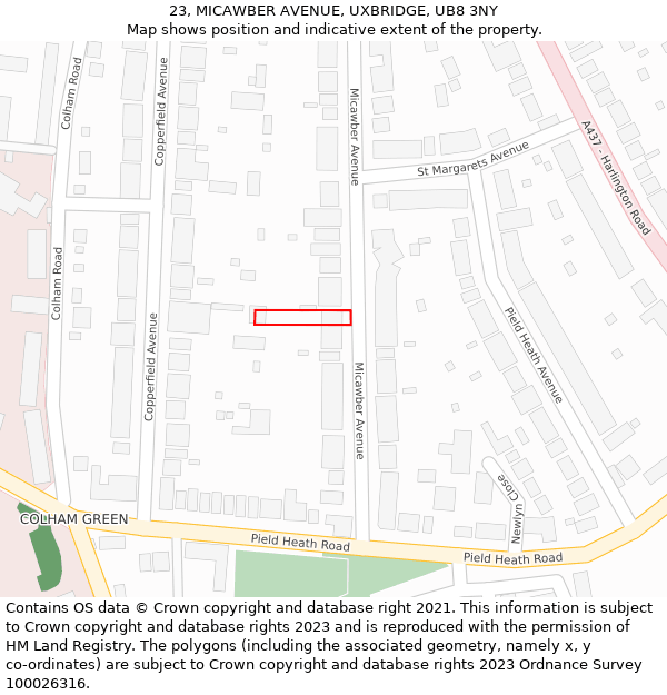 23, MICAWBER AVENUE, UXBRIDGE, UB8 3NY: Location map and indicative extent of plot