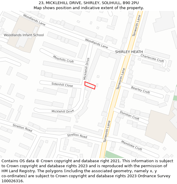 23, MICKLEHILL DRIVE, SHIRLEY, SOLIHULL, B90 2PU: Location map and indicative extent of plot