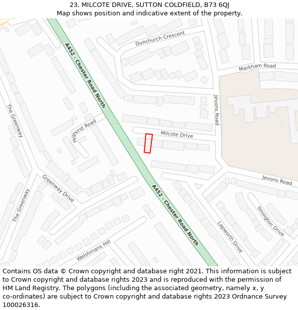 23, MILCOTE DRIVE, SUTTON COLDFIELD, B73 6QJ: Location map and indicative extent of plot