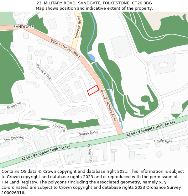 23, MILITARY ROAD, SANDGATE, FOLKESTONE, CT20 3BG: Location map and indicative extent of plot