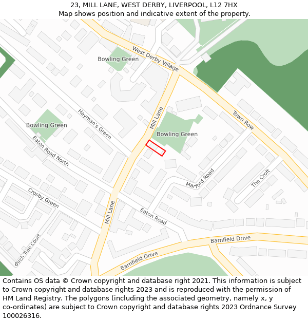23, MILL LANE, WEST DERBY, LIVERPOOL, L12 7HX: Location map and indicative extent of plot