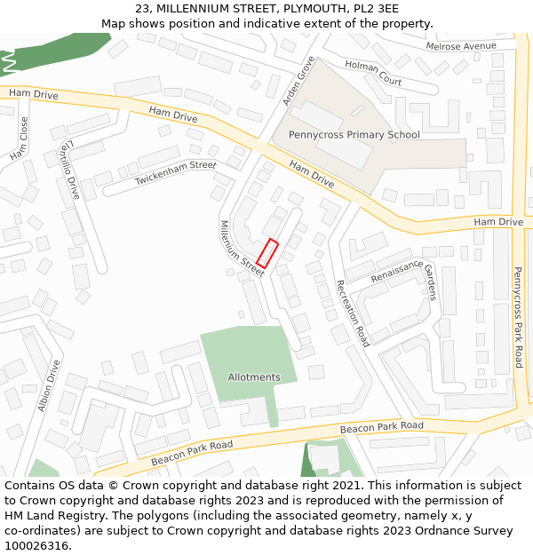 23, MILLENNIUM STREET, PLYMOUTH, PL2 3EE: Location map and indicative extent of plot