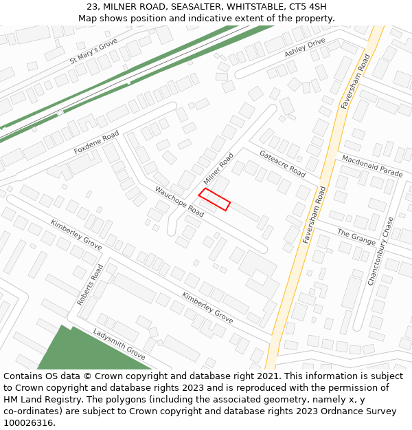 23, MILNER ROAD, SEASALTER, WHITSTABLE, CT5 4SH: Location map and indicative extent of plot