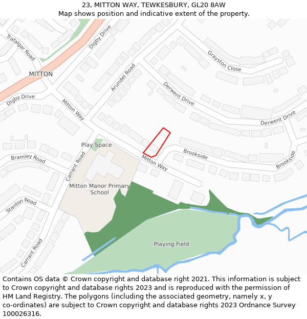 23, MITTON WAY, TEWKESBURY, GL20 8AW: Location map and indicative extent of plot