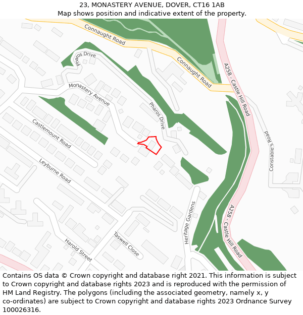 23, MONASTERY AVENUE, DOVER, CT16 1AB: Location map and indicative extent of plot