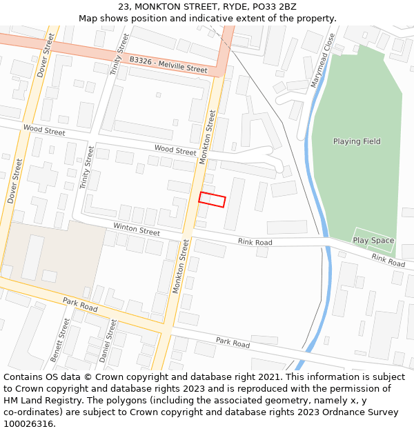 23, MONKTON STREET, RYDE, PO33 2BZ: Location map and indicative extent of plot