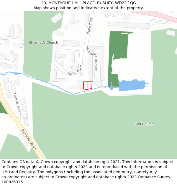 23, MONTAGUE HALL PLACE, BUSHEY, WD23 1QG: Location map and indicative extent of plot
