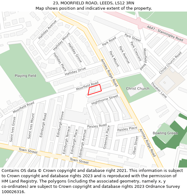 23, MOORFIELD ROAD, LEEDS, LS12 3RN: Location map and indicative extent of plot