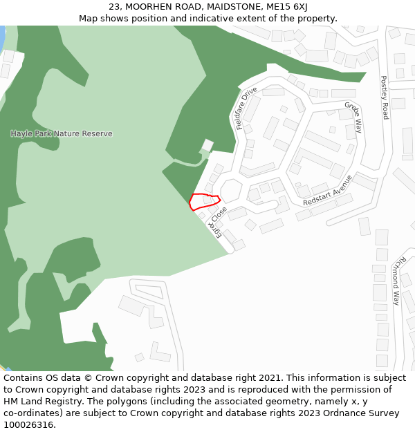 23, MOORHEN ROAD, MAIDSTONE, ME15 6XJ: Location map and indicative extent of plot