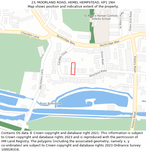 23, MOORLAND ROAD, HEMEL HEMPSTEAD, HP1 1NH: Location map and indicative extent of plot