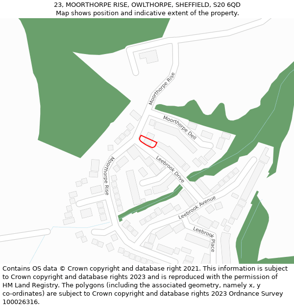 23, MOORTHORPE RISE, OWLTHORPE, SHEFFIELD, S20 6QD: Location map and indicative extent of plot