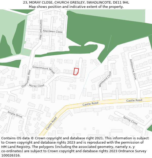 23, MORAY CLOSE, CHURCH GRESLEY, SWADLINCOTE, DE11 9HL: Location map and indicative extent of plot