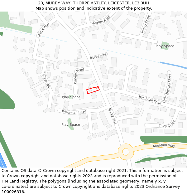 23, MURBY WAY, THORPE ASTLEY, LEICESTER, LE3 3UH: Location map and indicative extent of plot