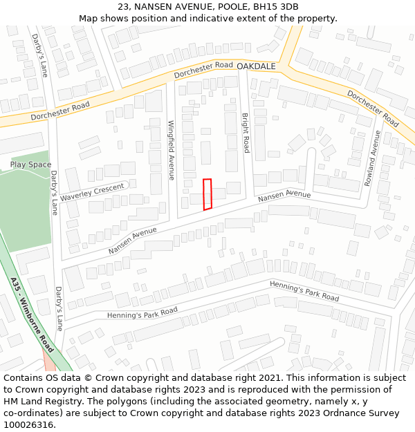 23, NANSEN AVENUE, POOLE, BH15 3DB: Location map and indicative extent of plot