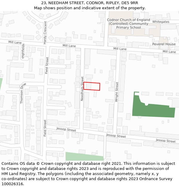 23, NEEDHAM STREET, CODNOR, RIPLEY, DE5 9RR: Location map and indicative extent of plot